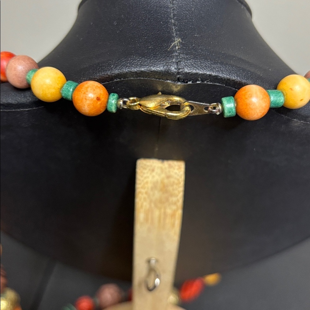 Colorful Boho Resin Wood Beaded Long Necklace - Picture 4 of 6